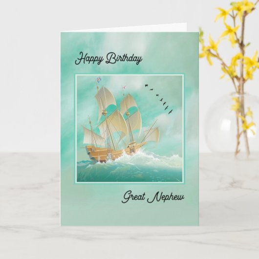 甥のために公海に浮かぶ美しい素晴らし船 カード (黄色い花)