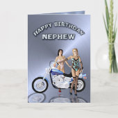 甥のために、女の子とバイクの誕生日 カード (正面)