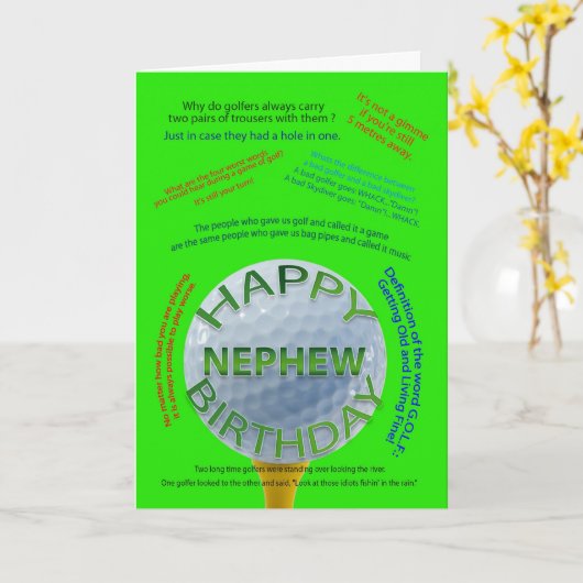 甥のゴルフジョークのバースデーカード カード (黄色い花)