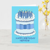 甥のハッピーバースデー、ケーキおよび蝋燭 カード (黄色い花)