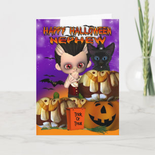 甥のハロウィンの吸血鬼猫のカボチャジャッキoのlanter カード