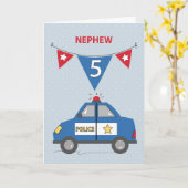 甥の五誕生日ブルー警察車 カード (黄色い花)