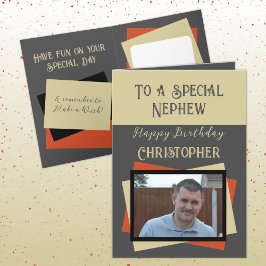 甥の写真名グレーオレンジの誕生日 カード