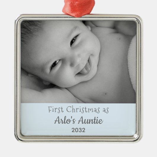 甥の名写真から叔母として1回目のクリスマス メタルオーナメント (正面)
