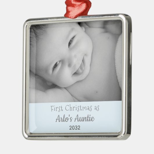 甥の名写真から叔母として1回目のクリスマス メタルオーナメント (左)