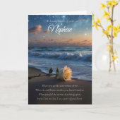 甥の悔やみや弔慰とバラのビーチ詩 カード (黄色い花)