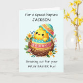 甥の最初のイースターパーソナライズイースターシック カード (黄色い花)