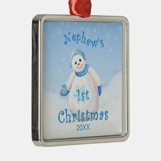 甥の第1クリスマスの雪だるまのオーナメント メタルオーナメント (右)