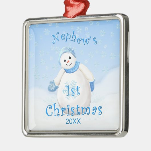 甥の第1クリスマスの雪だるまのオーナメント メタルオーナメント (左)