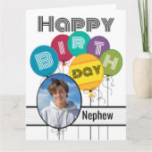 甥の誕生日お祝いタイポグラフィーバルーン カード (正面)