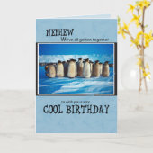 甥の誕生日ペンギン,グループから カード (黄色い花)