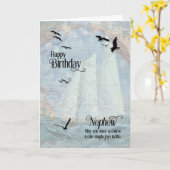 甥の誕生日航海のヴィンテージ帆船 カード (黄色い花)