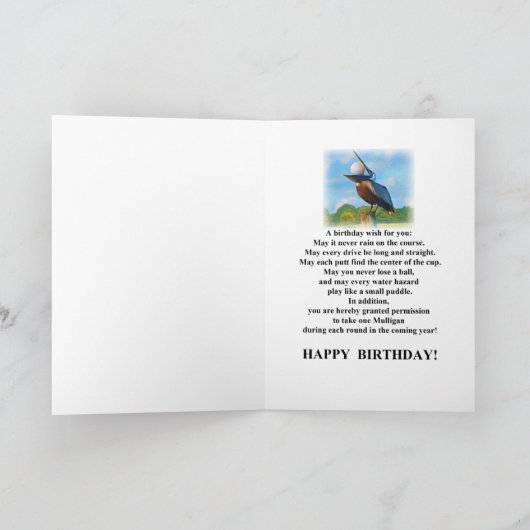 甥の誕生日、ゴルフボールカード付きペリカン カード (内部)