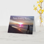 *甥の誕生日*ビーチと彼への愛 カード (黄色い花)