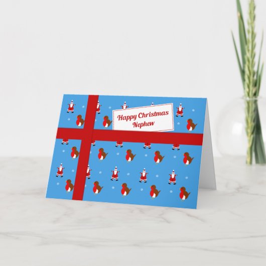 甥の青いクリスマスの小包のために シーズンカード (正面)