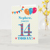 甥の14誕生日バンティング風船カード用 カード (黄色い花)