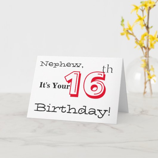 甥の16歳の誕生日の挨拶は赤と黒。 カード (黄色い花)
