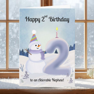 甥の2歳の誕生日おめでとう 雪だるま作り カード