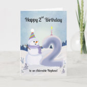 甥の2歳の誕生日おめでとう 雪だるま作り カード (正面)