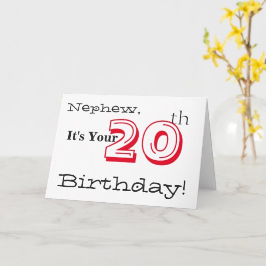 甥の20歳の誕生日が赤と黒で挨拶した。 カード (黄色い花)