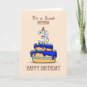 甥の3歳の誕生日、甘いブルーケーキに3歳 カード (正面)