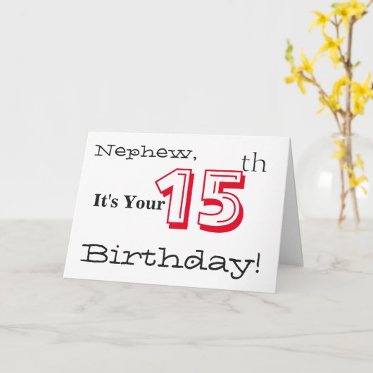 甥は15歳の誕生日を赤と黒で挨拶した。 カード (黄色い花)