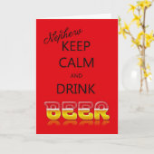 甥よ穏保やかにビールのバースデーカードを飲め カード (黄色い花)