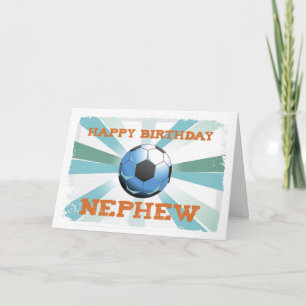 甥サッカー誕生日ボール付きオレンジティール(緑がかった色)a カード