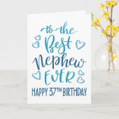 甥最高のEver 37th誕生日タイポグラフィインブルー カード (黄色い花)