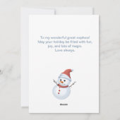 甥素晴らしメリークリスマス雪だるまフラット シーズンカード (裏面)