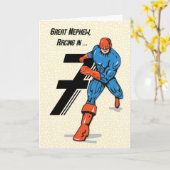 甥素晴らし第7誕生日スーパーヒーロー カード (黄色い花)