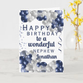 甥誕生日ネイビーバルーンカード カード (黄色い花)