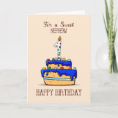 甥1歳の誕生日と甘いブルーケーキ1歳 カード (正面)