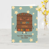 甥11誕生日かわいいカスタムチョコケーキ カード (黄色い花)