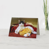 甥（おい）のハッピーバースデー子猫とトイタイガー カード (正面)