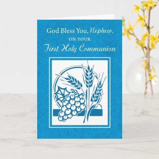 甥First Communion、小麦ブドウ青 カード (黄色い花)