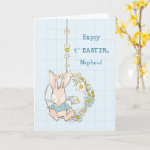 甥First Easter Cute Bunny on Flower Swing カード (黄色い花)