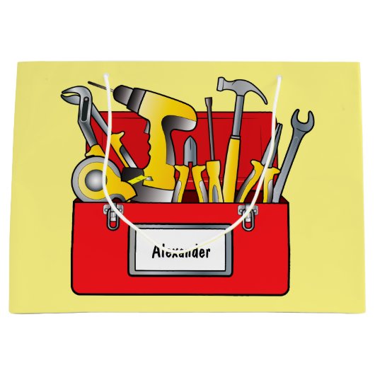 用具およびカスタマイズ可能な道具箱のギフトバッグの名前 ラージペーパーバッグ (正面)