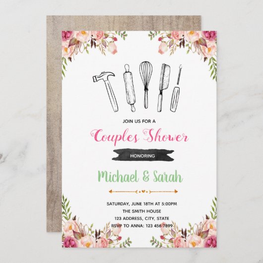 用具および小道具のシャワーのパーティの招待状 招待状 (正面/裏面)