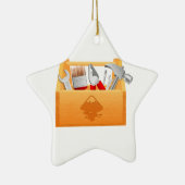 用具が付いている木の道具箱 セラミックオーナメント (右)