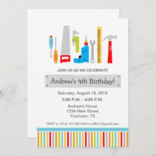 用具の誕生日のパーティの招待状 招待状 (正面/裏面)