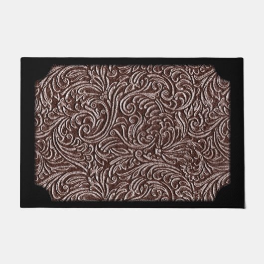 用具を使われた焦茶革チョコレート素朴な一見 ドアマット (正面)