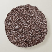 用具を使われた焦茶革チョコレート素朴な一見 ラウンドクッション (裏面)