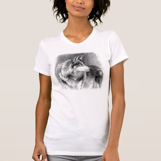 用心深い目のオオカミのTシャツ Tシャツ (正面)