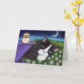 用心深い目|のファンタジー猫の芸術 カード (黄色い花)