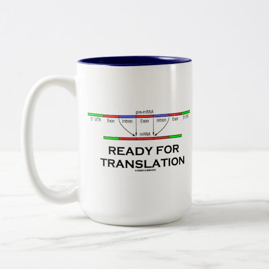 用意して下さいの翻訳(mRNAへの前mRNA) ツートーンマグカップ (左)