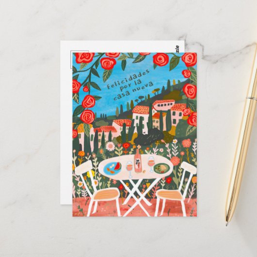 田園の景色を望む新しい家のご祝儀 ポストカード (正面/裏面インサイチュ)