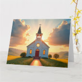 田園の白い教会 カード (黄色い花)