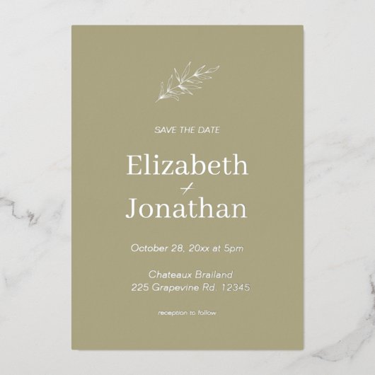 田園の賢者シンプルリーフ　日程変更のお知らせ　シルバー 箔招待状 (正面)