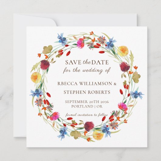 田園の野生の花のウェディング・セーブ・ザ・デート招待状 招待状 (正面)